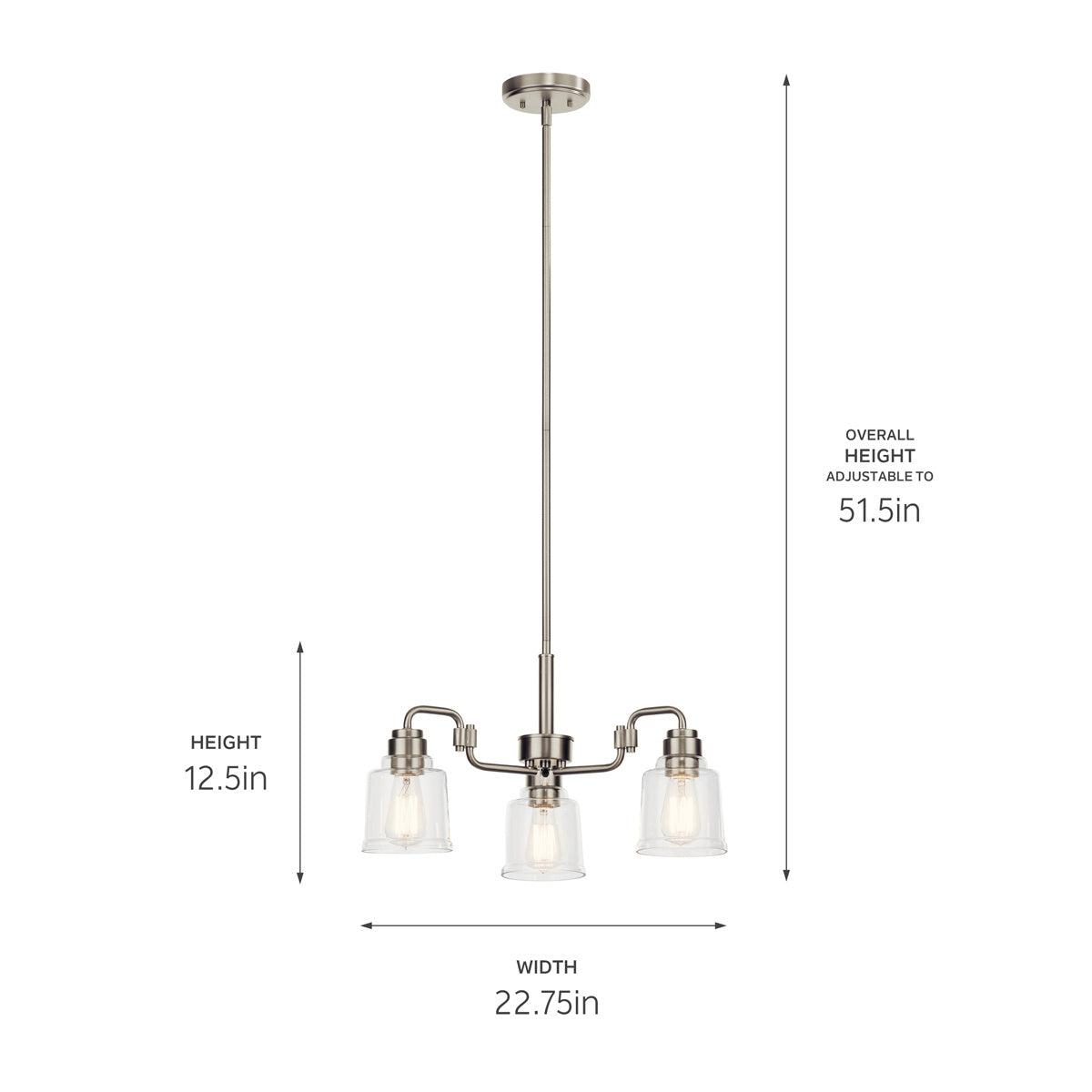 KICHLER 52397NI Aivian 23" 3 Light Chandelier With Clear Glass Black