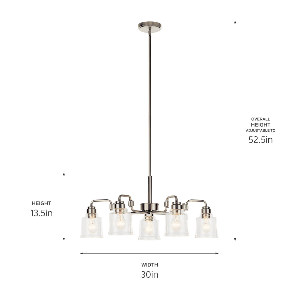 KICHLER 52398NI Aivian 30" 5 Light Chandelier With Clear Glass Brushed Nickel