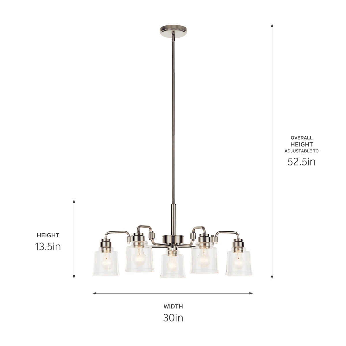 KICHLER 52398NI Aivian 30" 5 Light Chandelier With Clear Glass Brushed Nickel