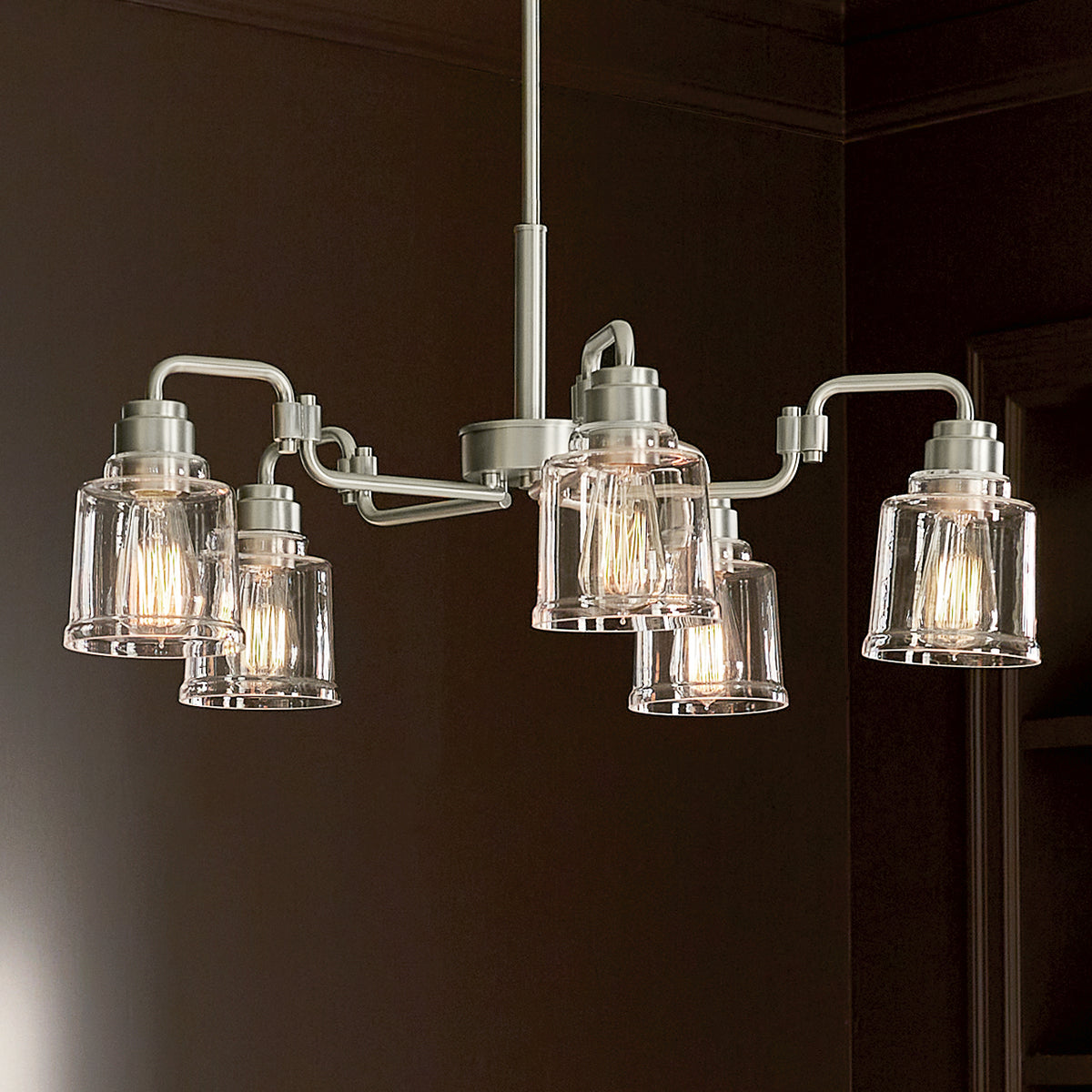 KICHLER 52398NI Aivian 30" 5 Light Chandelier With Clear Glass Brushed Nickel