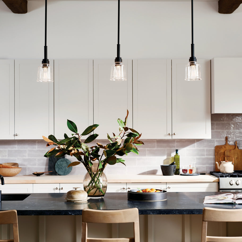 KICHLER 52399BK Aivian 5" 1 Light Mini Pendant With Clear Glass Black