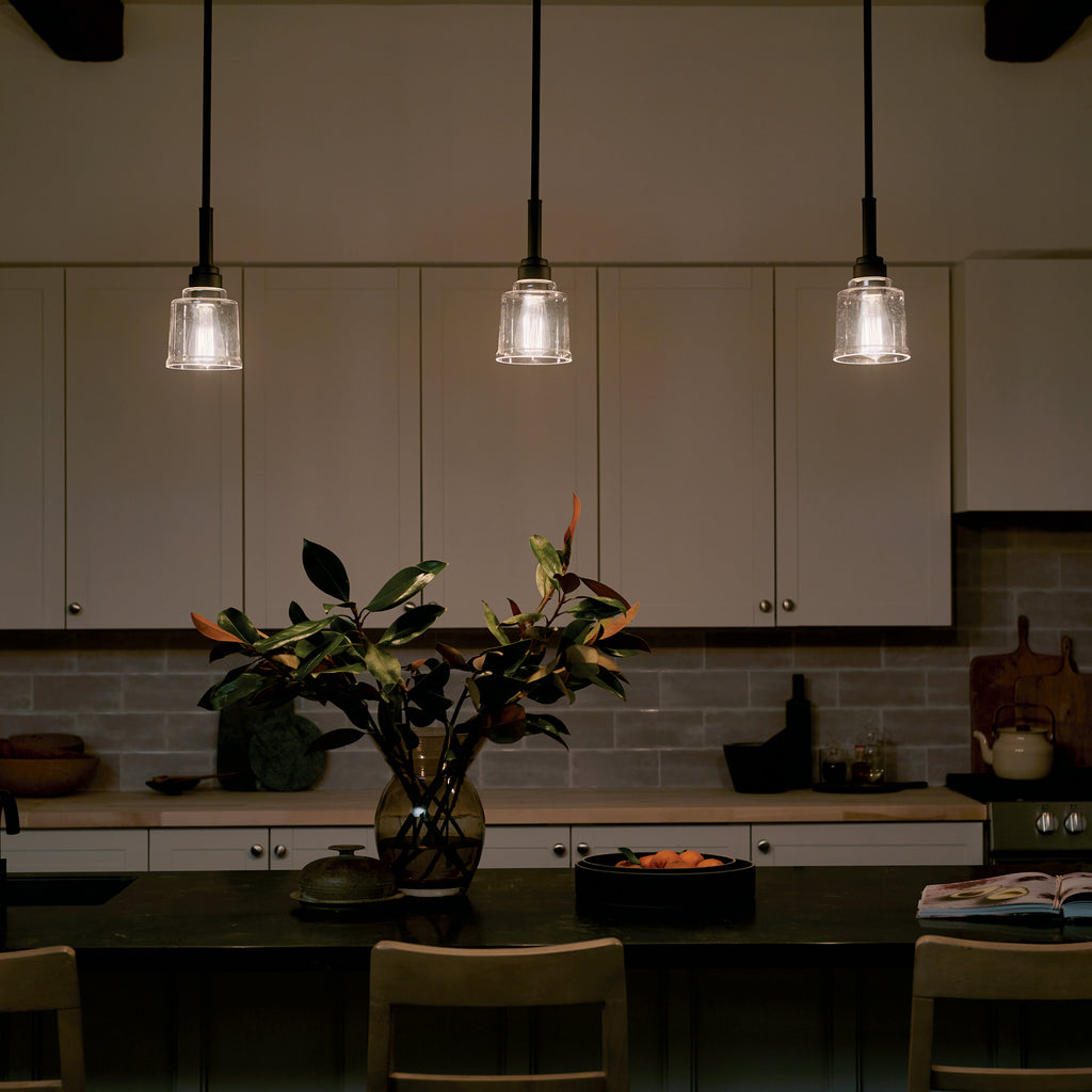 KICHLER 52399BK Aivian 5" 1 Light Mini Pendant With Clear Glass Black