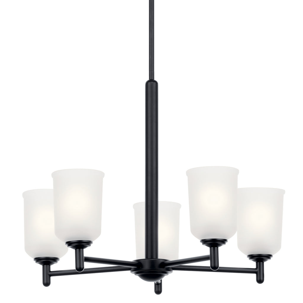 KICHLER 43671BK Shailene 18.25" 5 Light Chandelier With Satin Etched Glass In Brushed Nickel