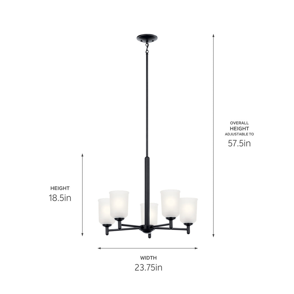 KICHLER 43671BK Shailene 18.25" 5 Light Chandelier With Satin Etched Glass In Brushed Nickel