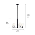 KICHLER 43671BK Shailene 18.25" 5 Light Chandelier With Satin Etched Glass In Brushed Nickel