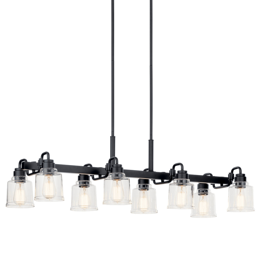 KICHLER 52400BK Aivian 42" 8 Light Linear Chandelier With Clear Glass Black