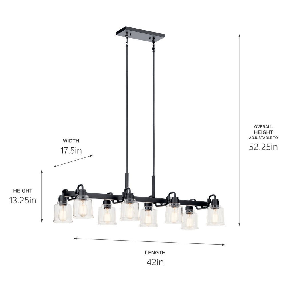 KICHLER 52400BK Aivian 42" 8 Light Linear Chandelier With Clear Glass Black