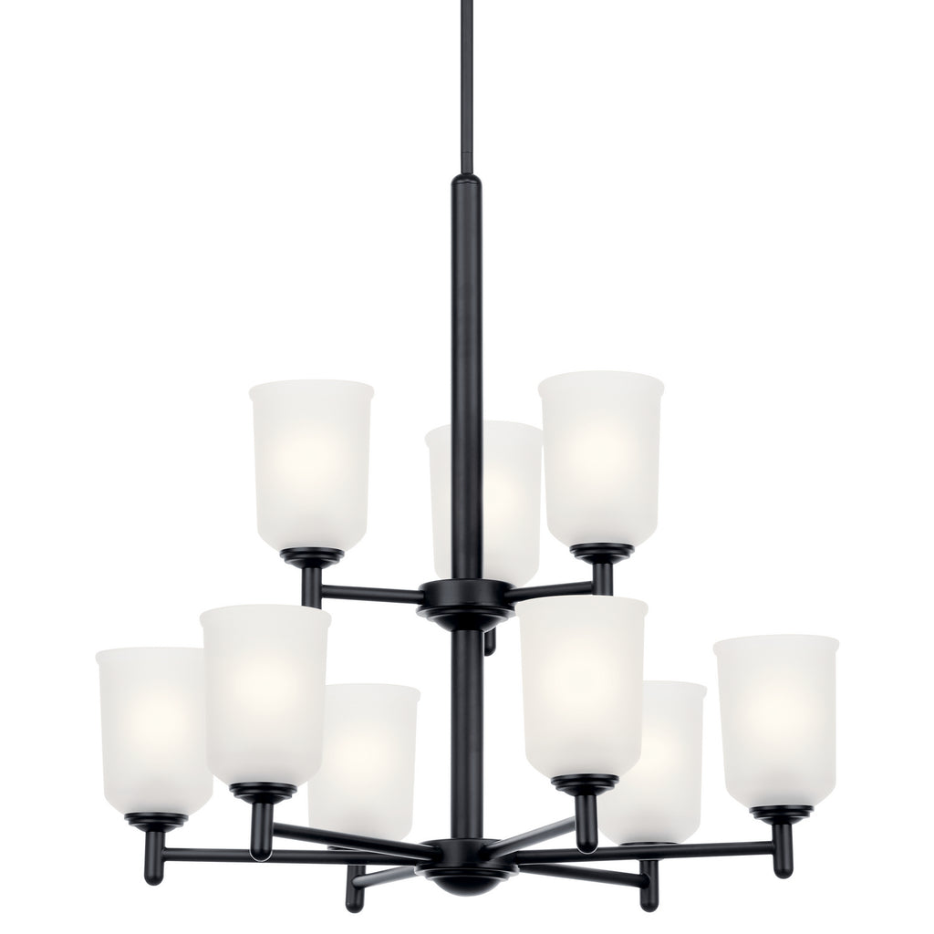 KICHLER 43672BK Shailene 26.5" 9 Light 2 Tier Chandelier With Satin Etched Glass In Brushed Nickel