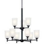 KICHLER 43672BK Shailene 26.5" 9 Light 2 Tier Chandelier With Satin Etched Glass In Brushed Nickel