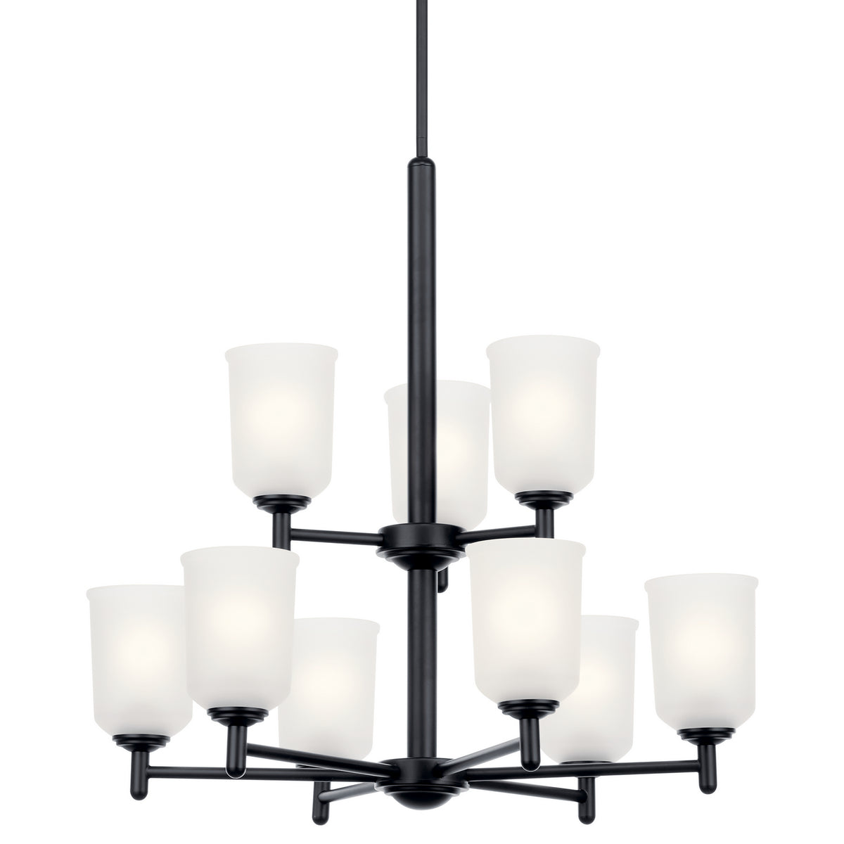 KICHLER 43672BK Shailene 26.5" 9 Light 2 Tier Chandelier With Satin Etched Glass In Brushed Nickel