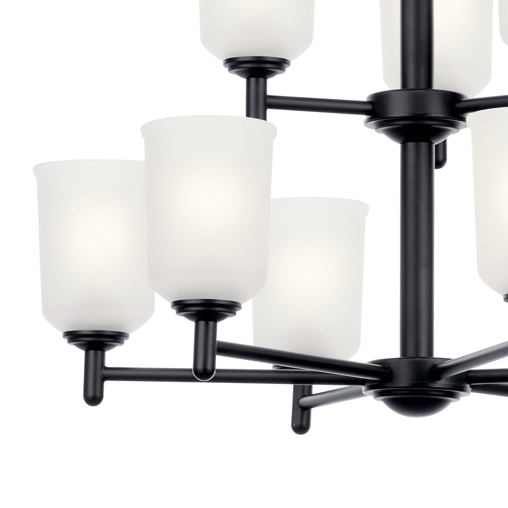 KICHLER 43672BK Shailene 26.5" 9 Light 2 Tier Chandelier With Satin Etched Glass In Brushed Nickel