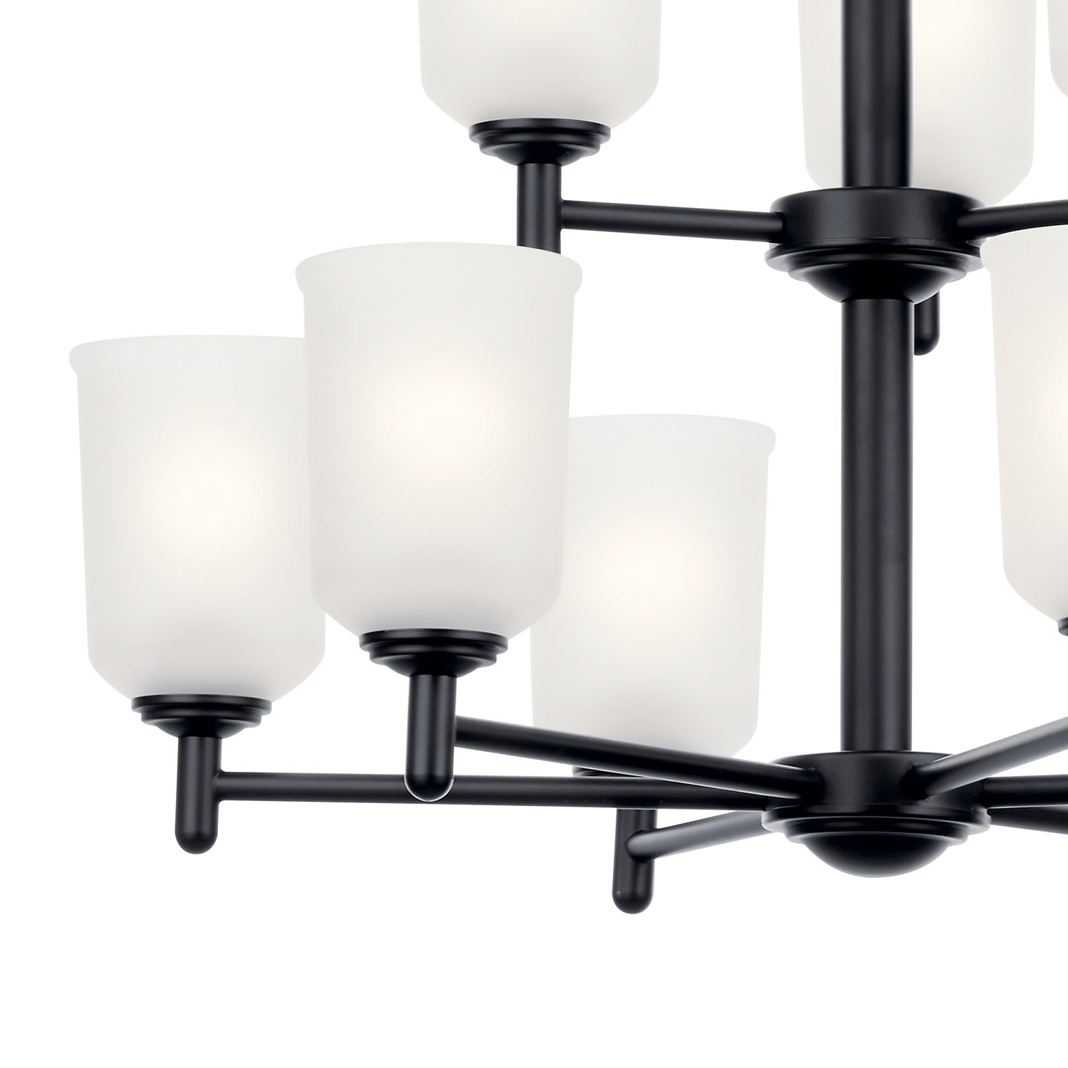 KICHLER 43672BK Shailene 26.5" 9 Light 2 Tier Chandelier With Satin Etched Glass In Brushed Nickel
