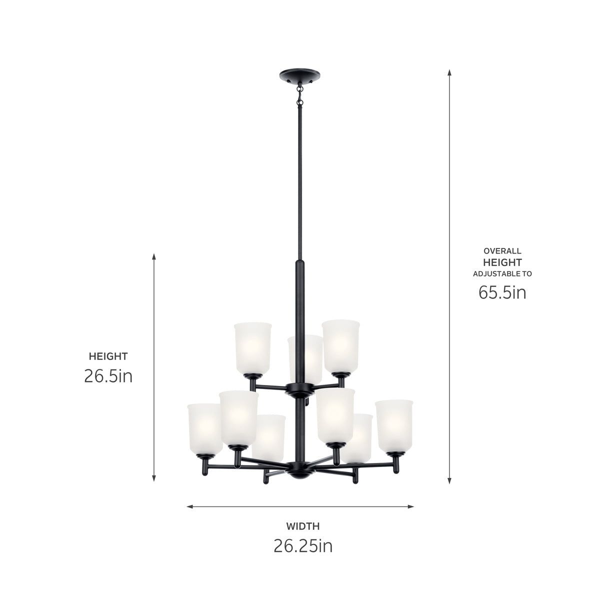 KICHLER 43672BK Shailene 26.5" 9 Light 2 Tier Chandelier With Satin Etched Glass In Brushed Nickel