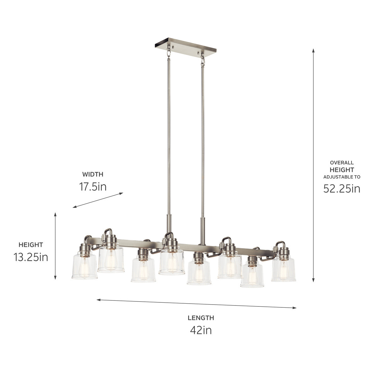 KICHLER 52400NI Aivian 42" 8 Light Linear Chandelier With Clear Glass Brushed Nickel