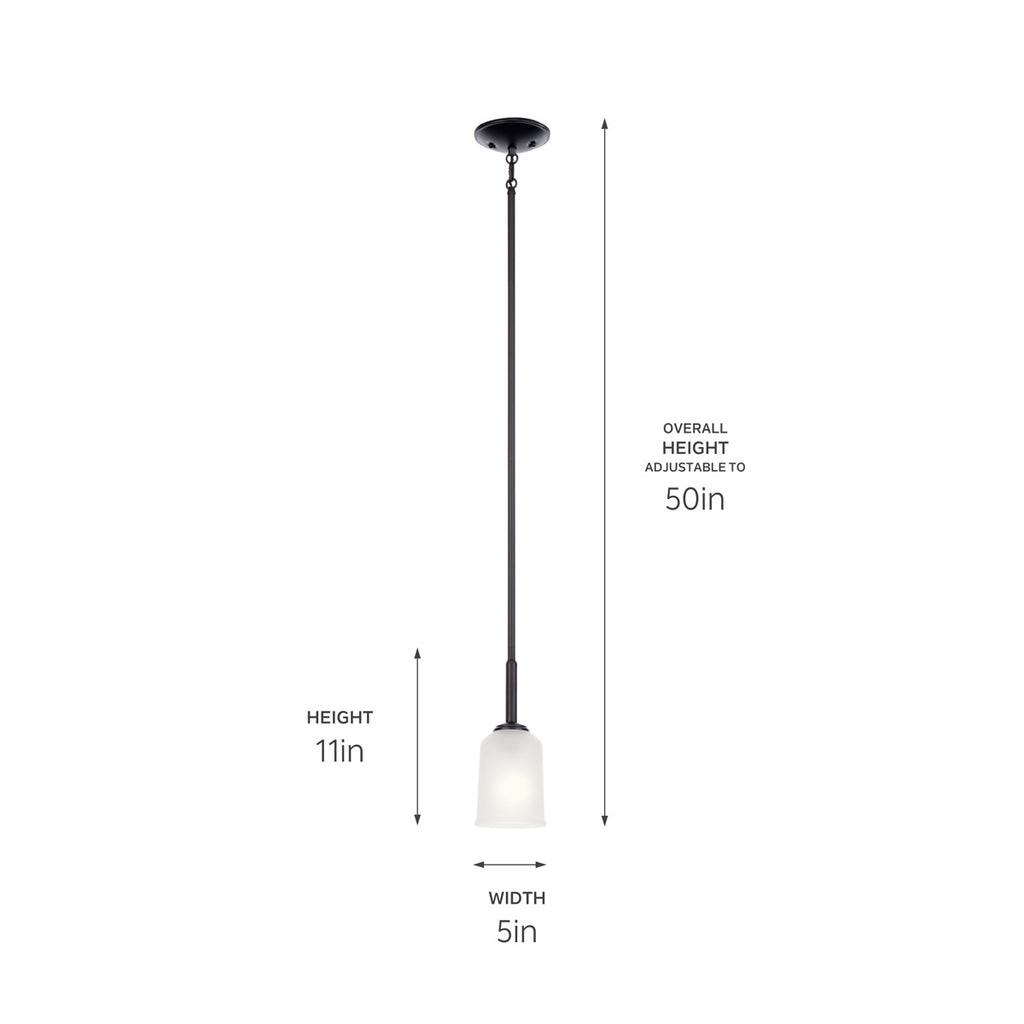 KICHLER 43674BK Shailene 11" 1 Light Mini Pendant With Satin Etched Glass In Brushed Nickel