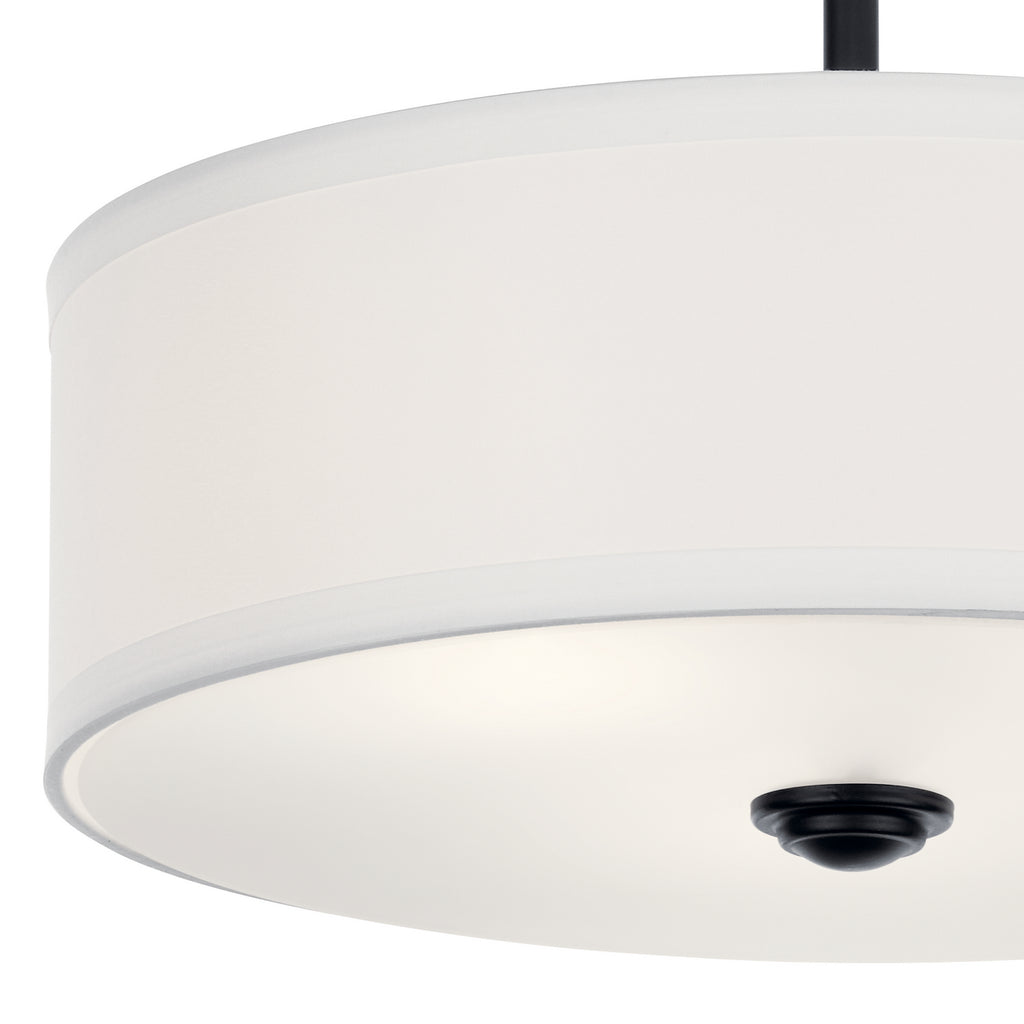 KICHLER 43675BK Shailene 14" 3 Light Round Semi Flush With Satin Etched White Diffuser And White Microfiber Shade In Brushed Nickel
