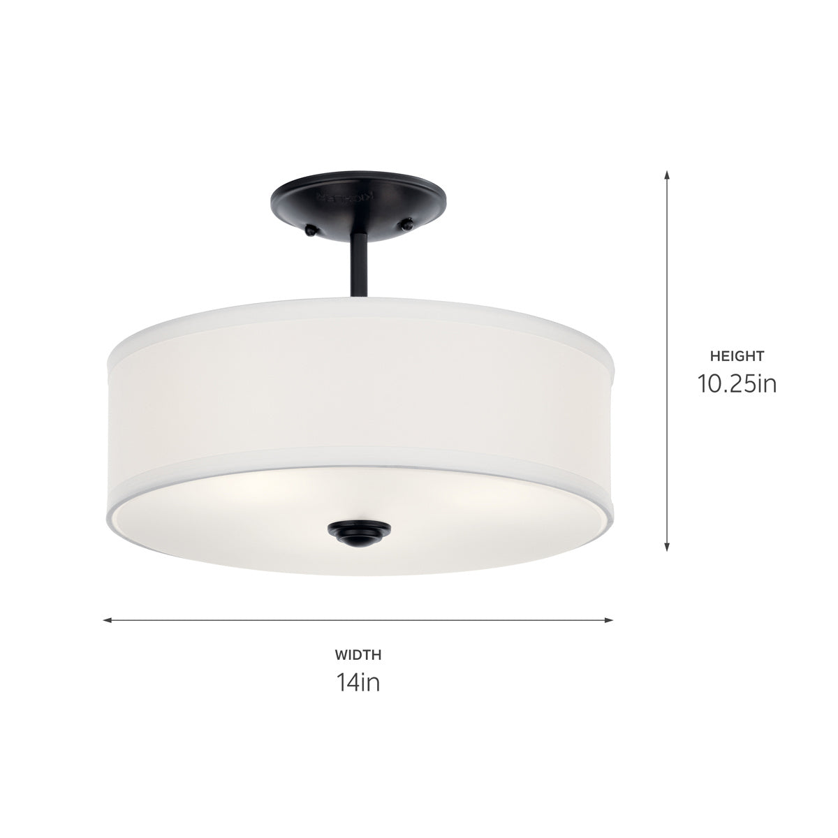 KICHLER 43675BK Shailene 14" 3 Light Round Semi Flush With Satin Etched White Diffuser And White Microfiber Shade In Brushed Nickel