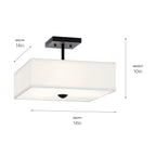 KICHLER 43691BK Shailene 14" 3 Light Square Semi Flush With Satin Etched White Diffuser And White Microfiber Shade In Brushed Nickel