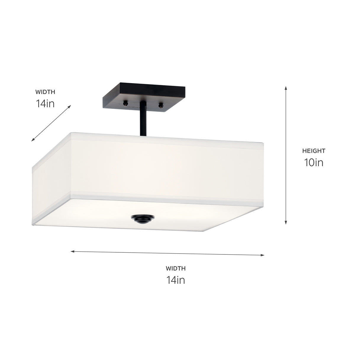 KICHLER 43691BK Shailene 14" 3 Light Square Semi Flush With Satin Etched White Diffuser And White Microfiber Shade In Brushed Nickel