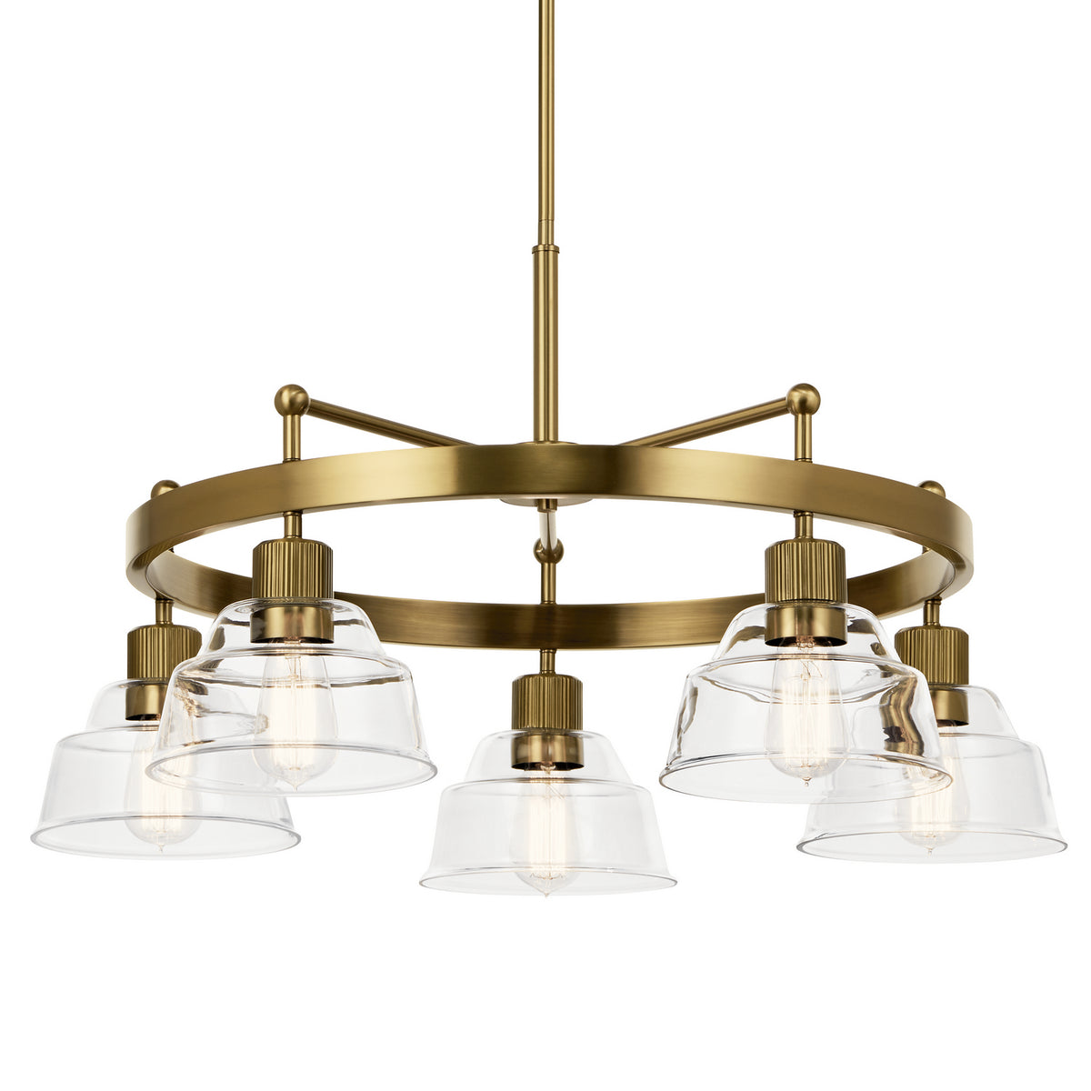 KICHLER 52403BNB Eastmont 5 Light Chandelier With Clear Glass Brushed Natural Brass And Walnut Wood