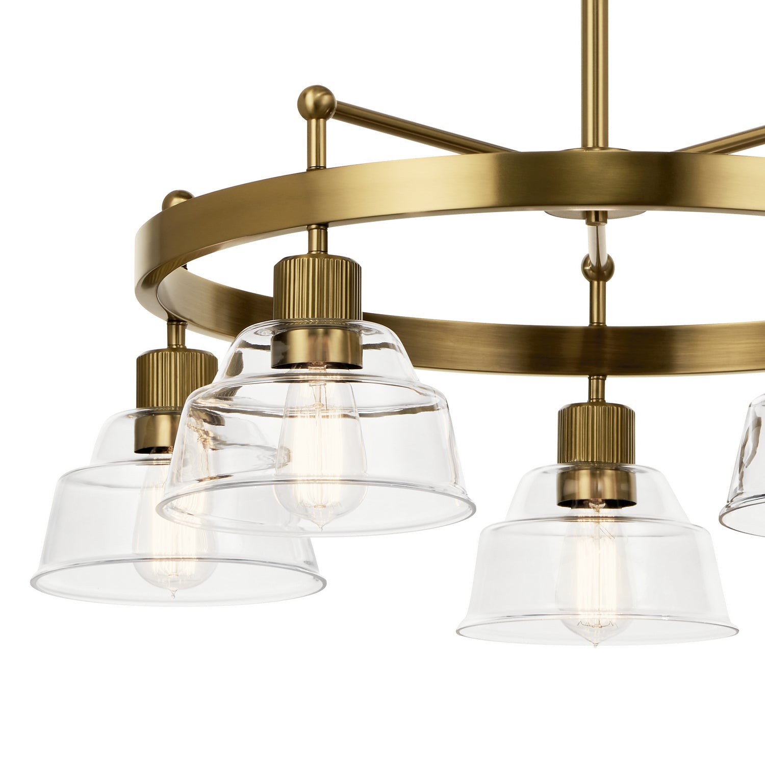 KICHLER 52403BNB Eastmont 5 Light Chandelier With Clear Glass Brushed Natural Brass And Walnut Wood