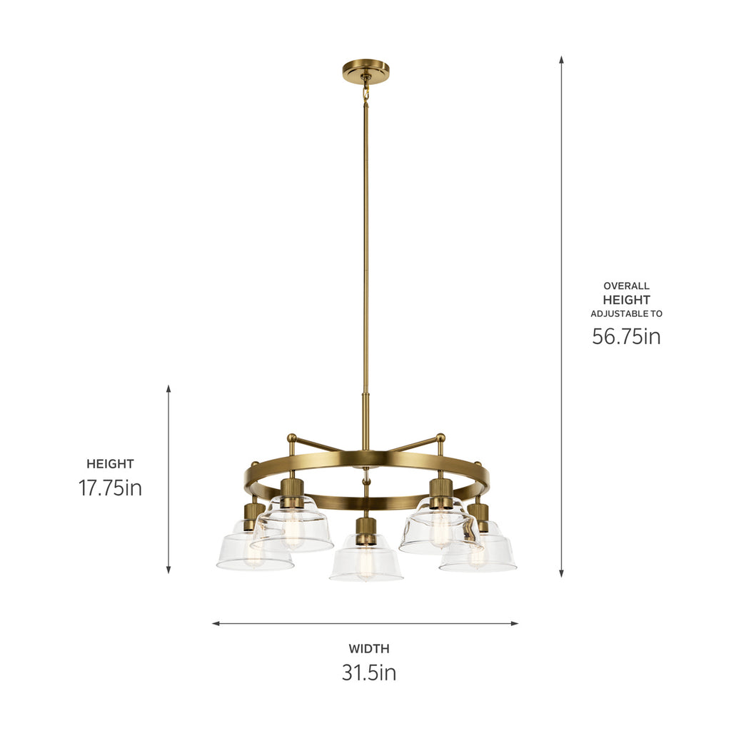 KICHLER 52403BNB Eastmont 5 Light Chandelier With Clear Glass Brushed Natural Brass And Walnut Wood