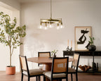 KICHLER 52403BNB Eastmont 5 Light Chandelier With Clear Glass Brushed Natural Brass And Walnut Wood