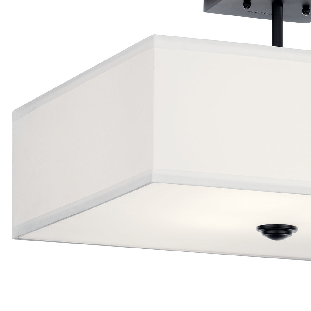 KICHLER 43693BK Shailene 18" 3 Light Square Semi Flush With Satin Etched White Diffuser And White Microfiber Shade In Brushed Nickel