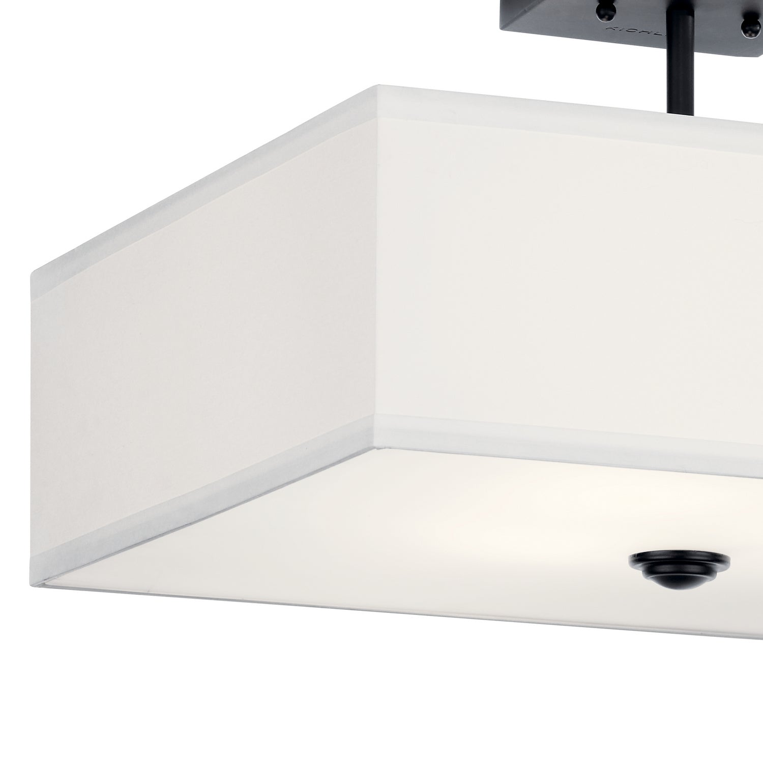 KICHLER 43693BK Shailene 18" 3 Light Square Semi Flush With Satin Etched White Diffuser And White Microfiber Shade In Brushed Nickel