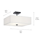 KICHLER 43693BK Shailene 18" 3 Light Square Semi Flush With Satin Etched White Diffuser And White Microfiber Shade In Brushed Nickel