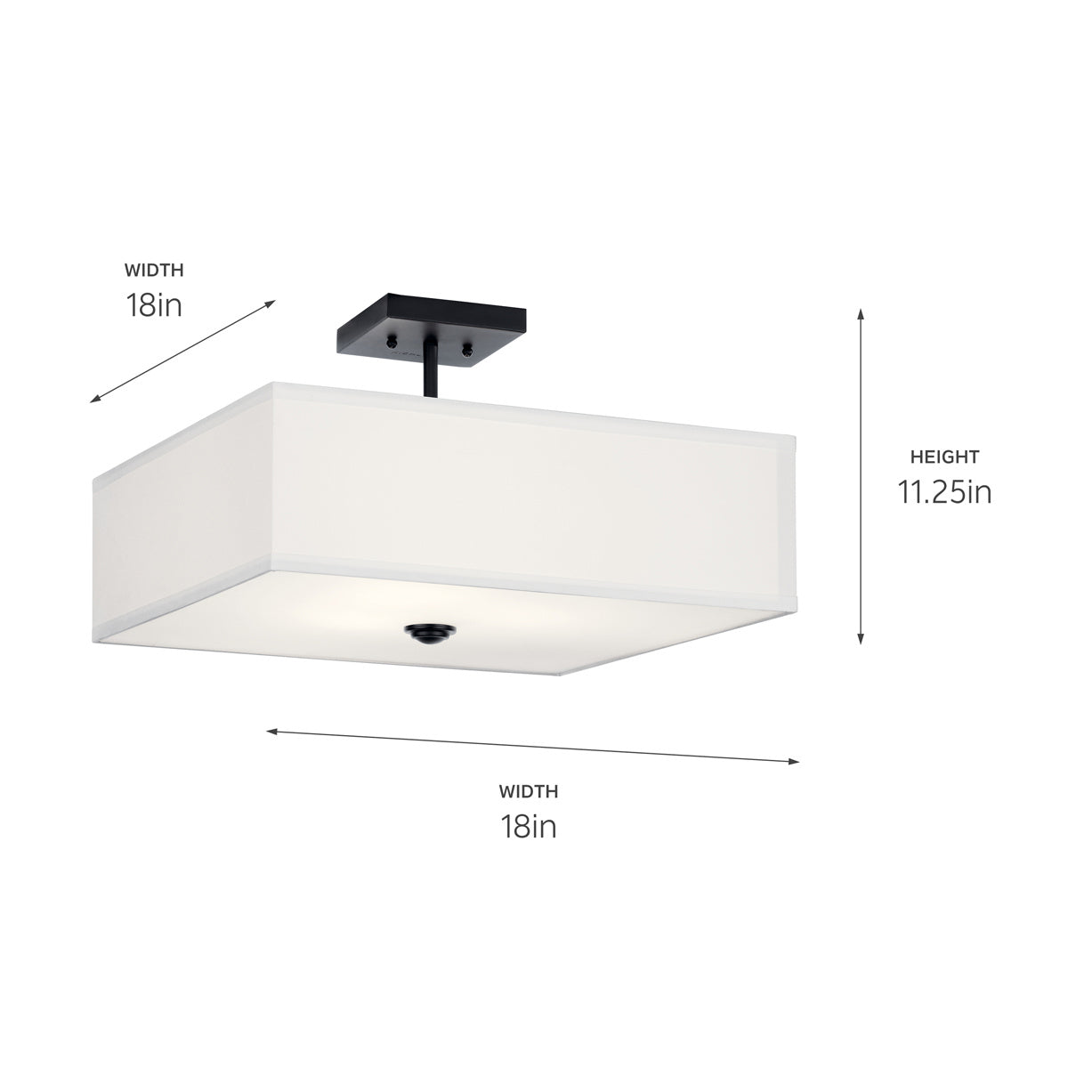 KICHLER 43693BK Shailene 18" 3 Light Square Semi Flush With Satin Etched White Diffuser And White Microfiber Shade In Brushed Nickel