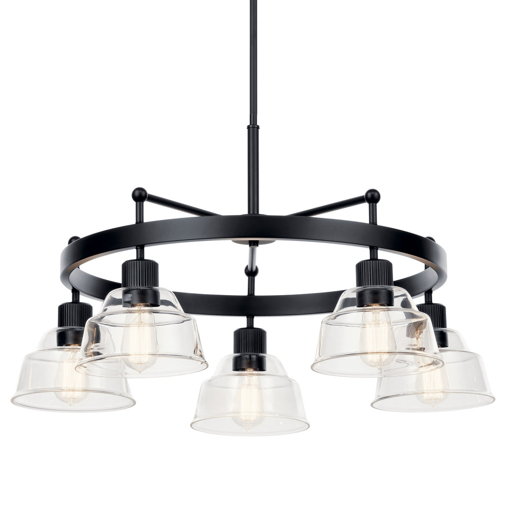KICHLER 52403BK Eastmont 5 Light Chandelier With Clear Glass Black And Walnut Wood