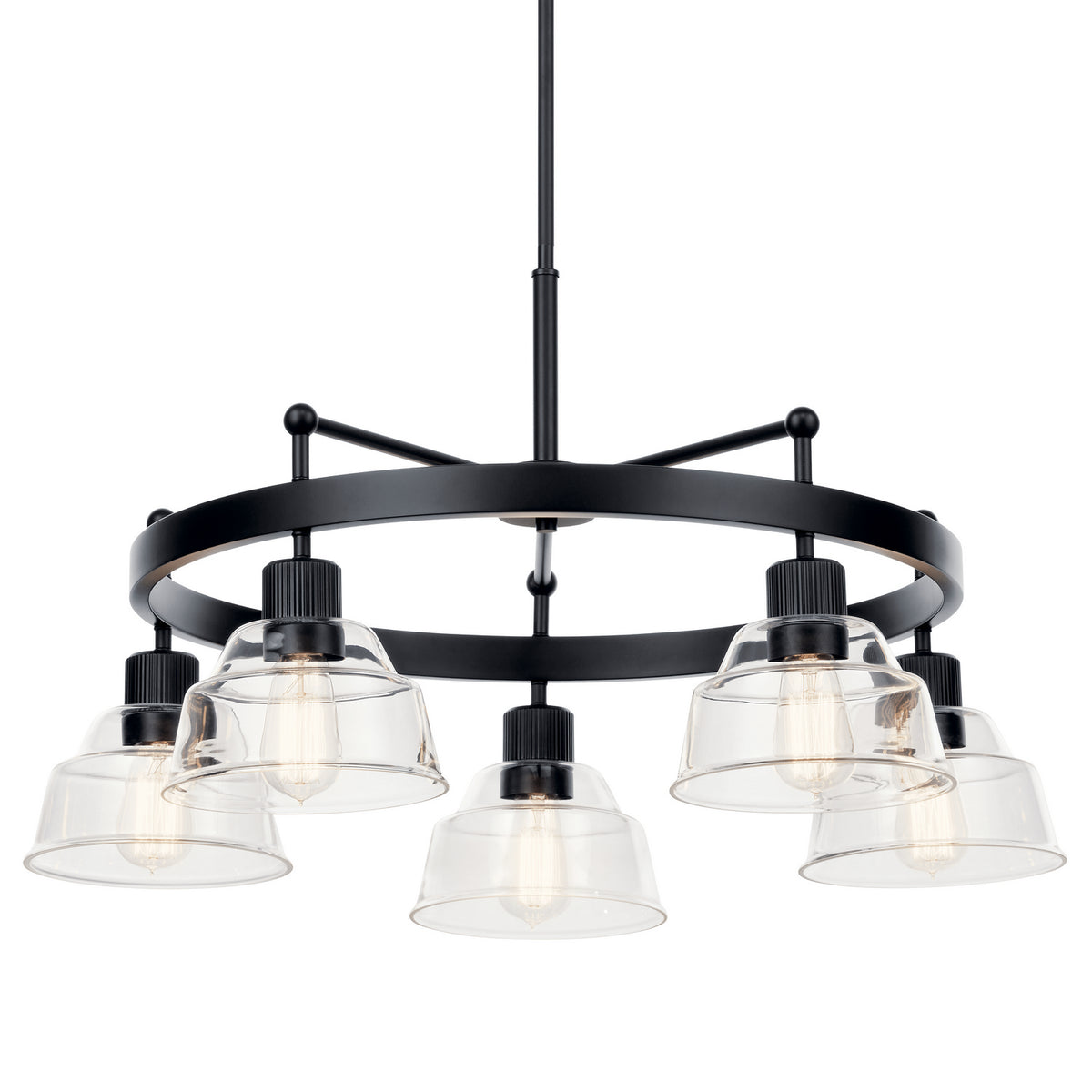 KICHLER 52403BK Eastmont 5 Light Chandelier With Clear Glass Black And Walnut Wood