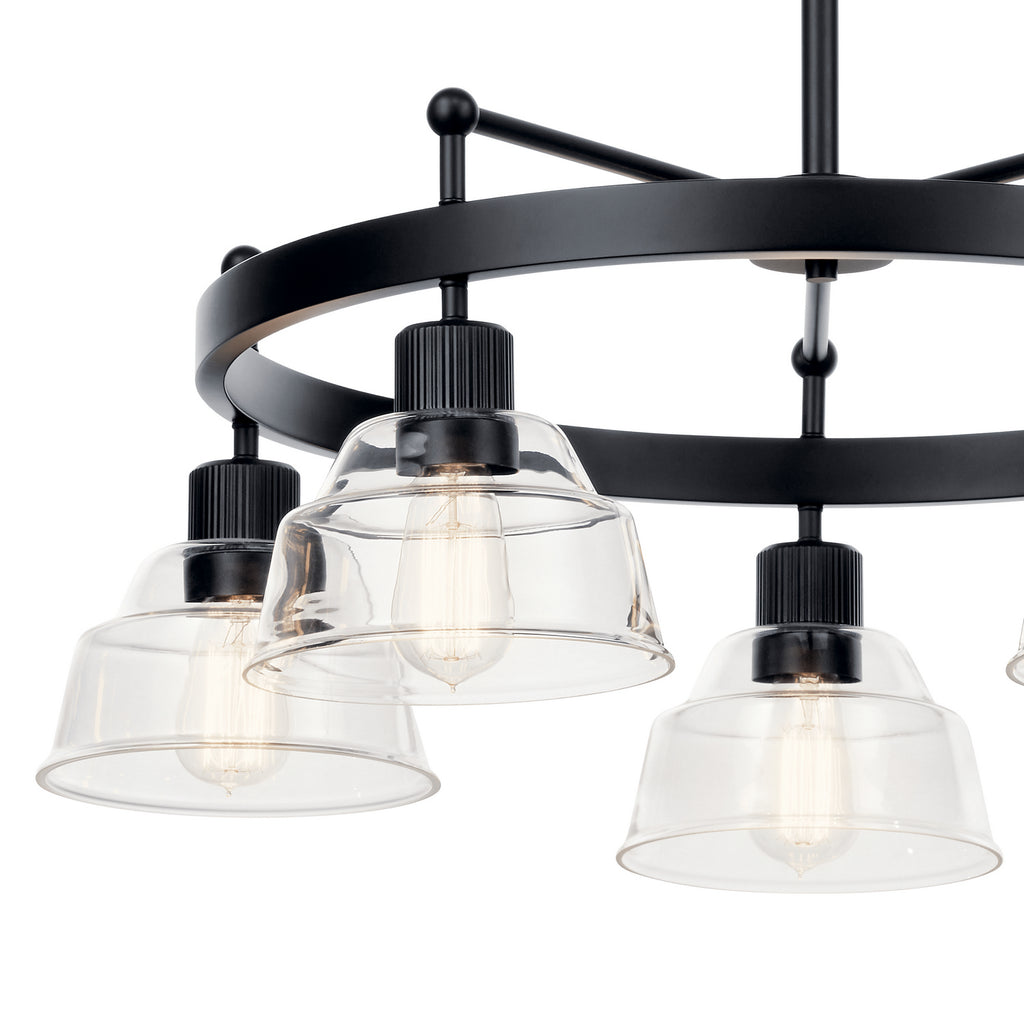 KICHLER 52403BK Eastmont 5 Light Chandelier With Clear Glass Black And Walnut Wood
