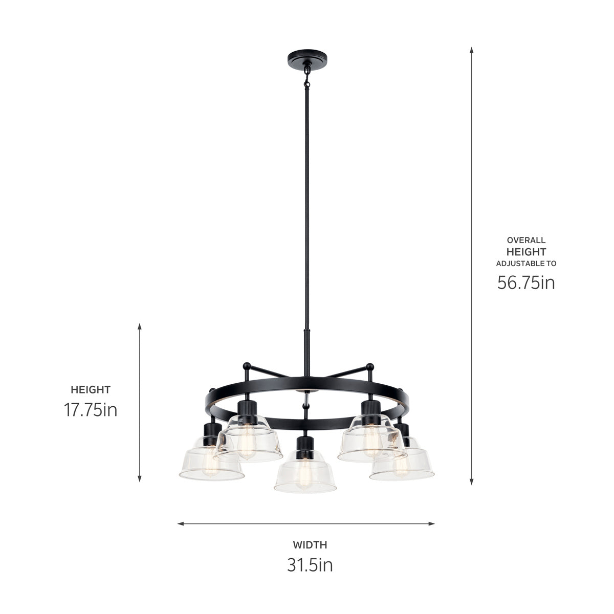 KICHLER 52403BK Eastmont 5 Light Chandelier With Clear Glass Black And Walnut Wood