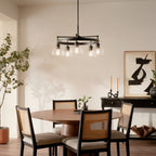 KICHLER 52403BK Eastmont 5 Light Chandelier With Clear Glass Black And Walnut Wood