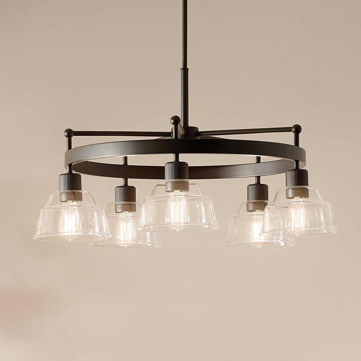KICHLER 52403BK Eastmont 5 Light Chandelier With Clear Glass Black And Walnut Wood