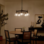 KICHLER 52403BK Eastmont 5 Light Chandelier With Clear Glass Black And Walnut Wood