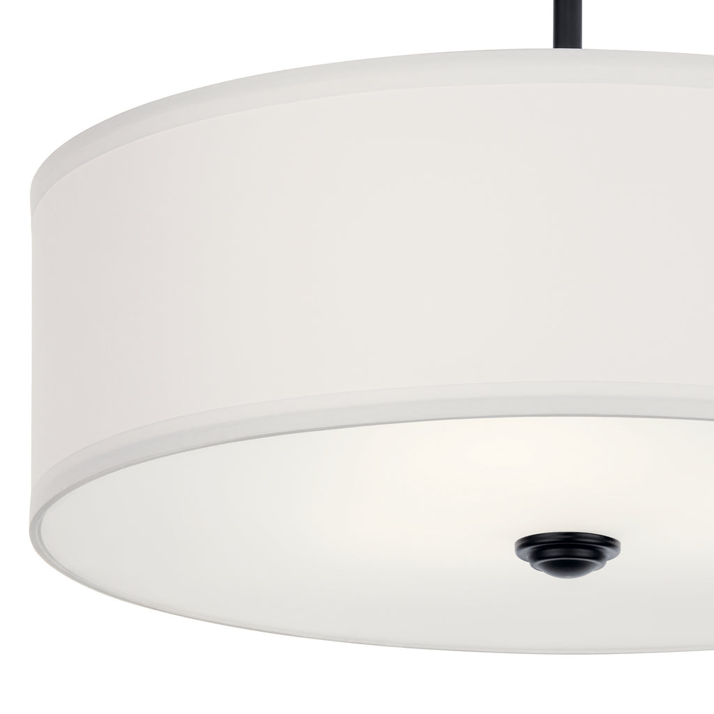 KICHLER 43692BK Shailene 18" 3 Light Round Semi Flush With Satin Etched White Diffuser And White Microfiber Shade In Brushed Nickel
