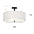 KICHLER 43692BK Shailene 18" 3 Light Round Semi Flush With Satin Etched White Diffuser And White Microfiber Shade In Brushed Nickel