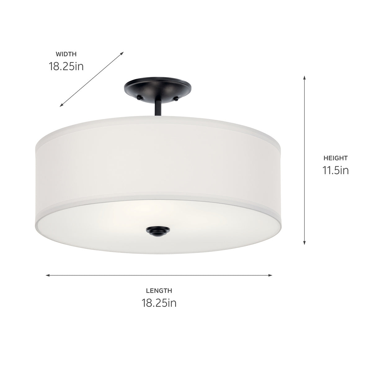 KICHLER 43692BK Shailene 18" 3 Light Round Semi Flush With Satin Etched White Diffuser And White Microfiber Shade In Brushed Nickel