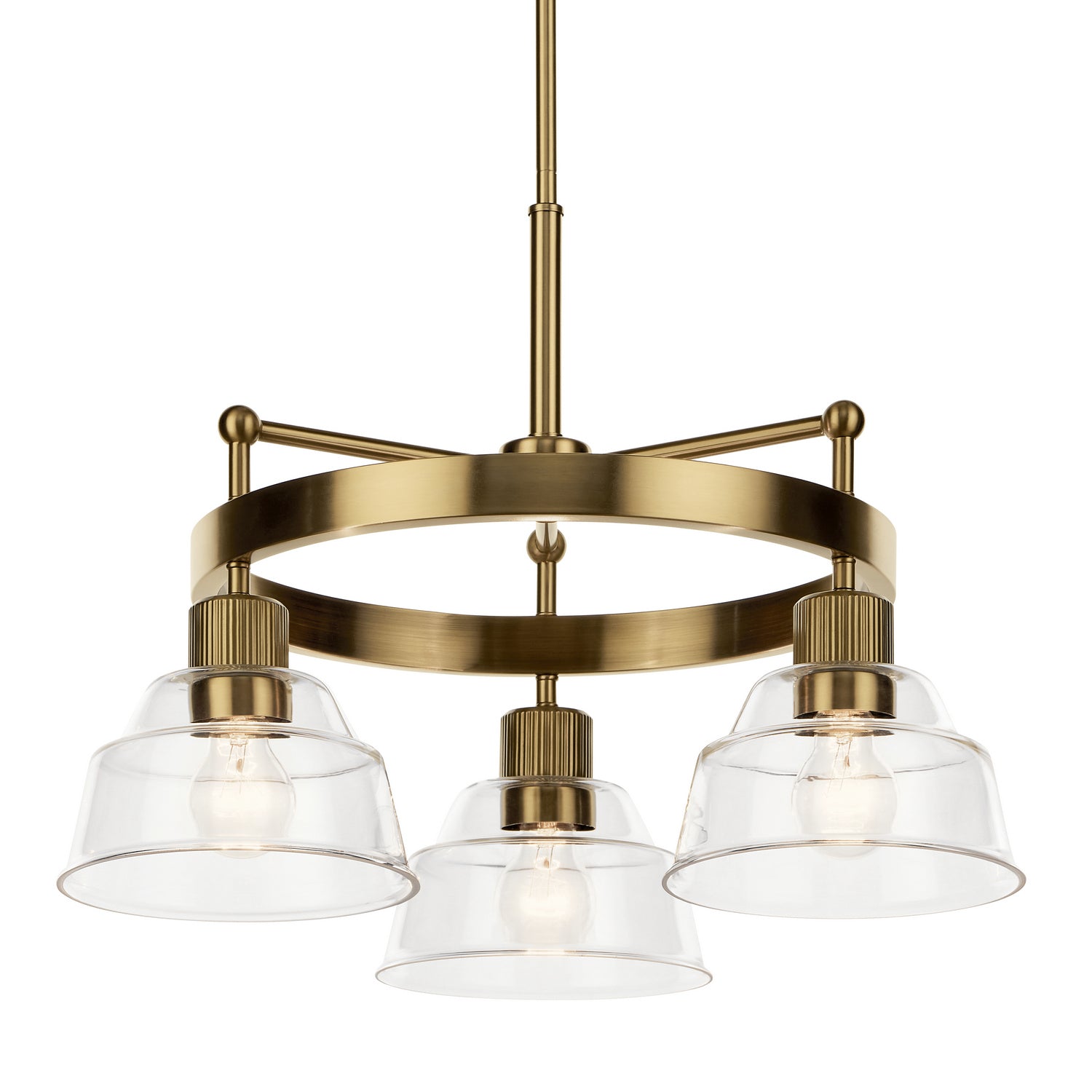 KICHLER 52402BNB Eastmont 3 Light Chandelier With Clear Glass Brushed Natural Brass And Walnut Wood