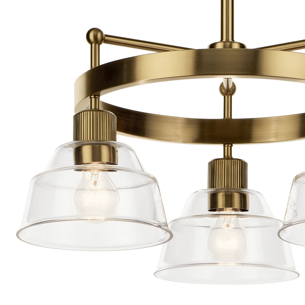 KICHLER 52402BNB Eastmont 3 Light Chandelier With Clear Glass Brushed Natural Brass And Walnut Wood
