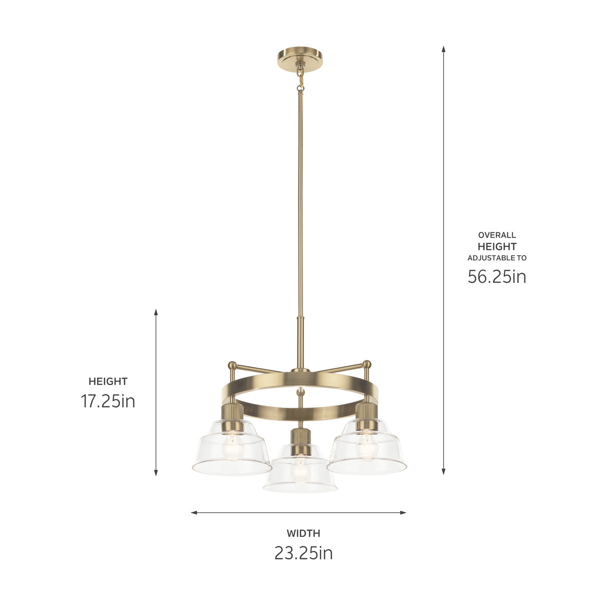 KICHLER 52402BNB Eastmont 3 Light Chandelier With Clear Glass Brushed Natural Brass And Walnut Wood