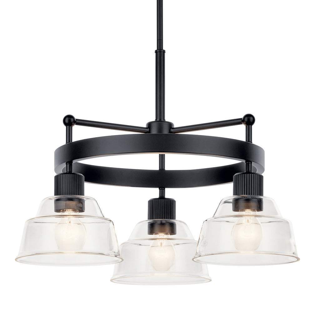 KICHLER 52402BK Eastmont 3 Light Chandelier With Clear Glass Black And Walnut Wood