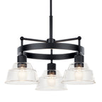 KICHLER 52402BK Eastmont 3 Light Chandelier With Clear Glass Black And Walnut Wood