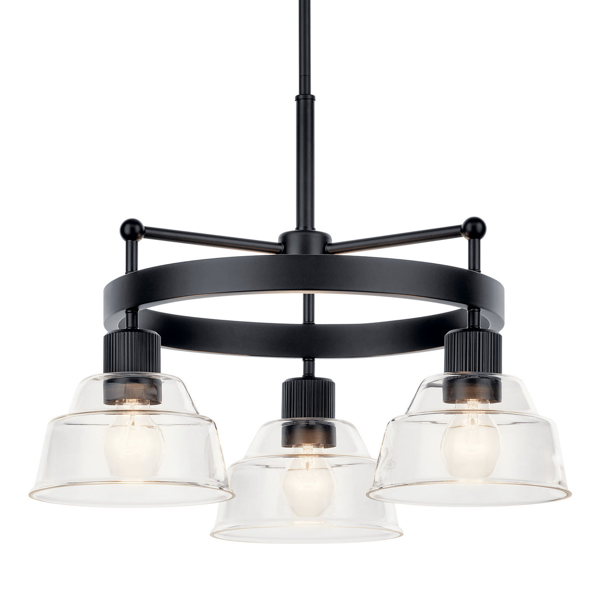 KICHLER 52402BK Eastmont 3 Light Chandelier With Clear Glass Black And Walnut Wood