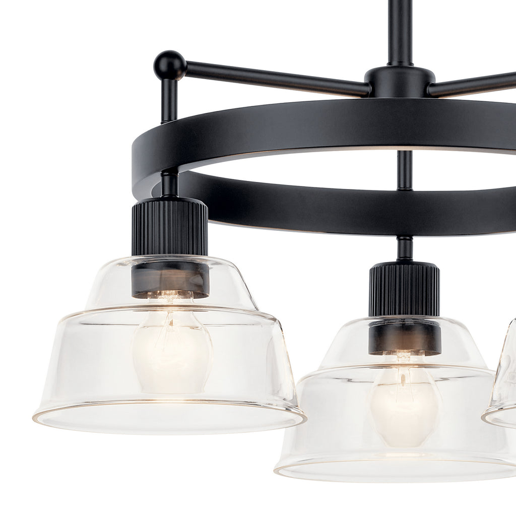 KICHLER 52402BK Eastmont 3 Light Chandelier With Clear Glass Black And Walnut Wood