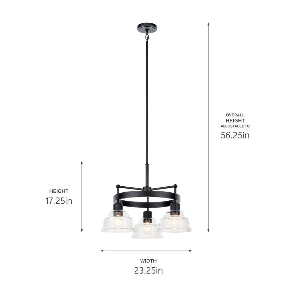 KICHLER 52402BK Eastmont 3 Light Chandelier With Clear Glass Black And Walnut Wood