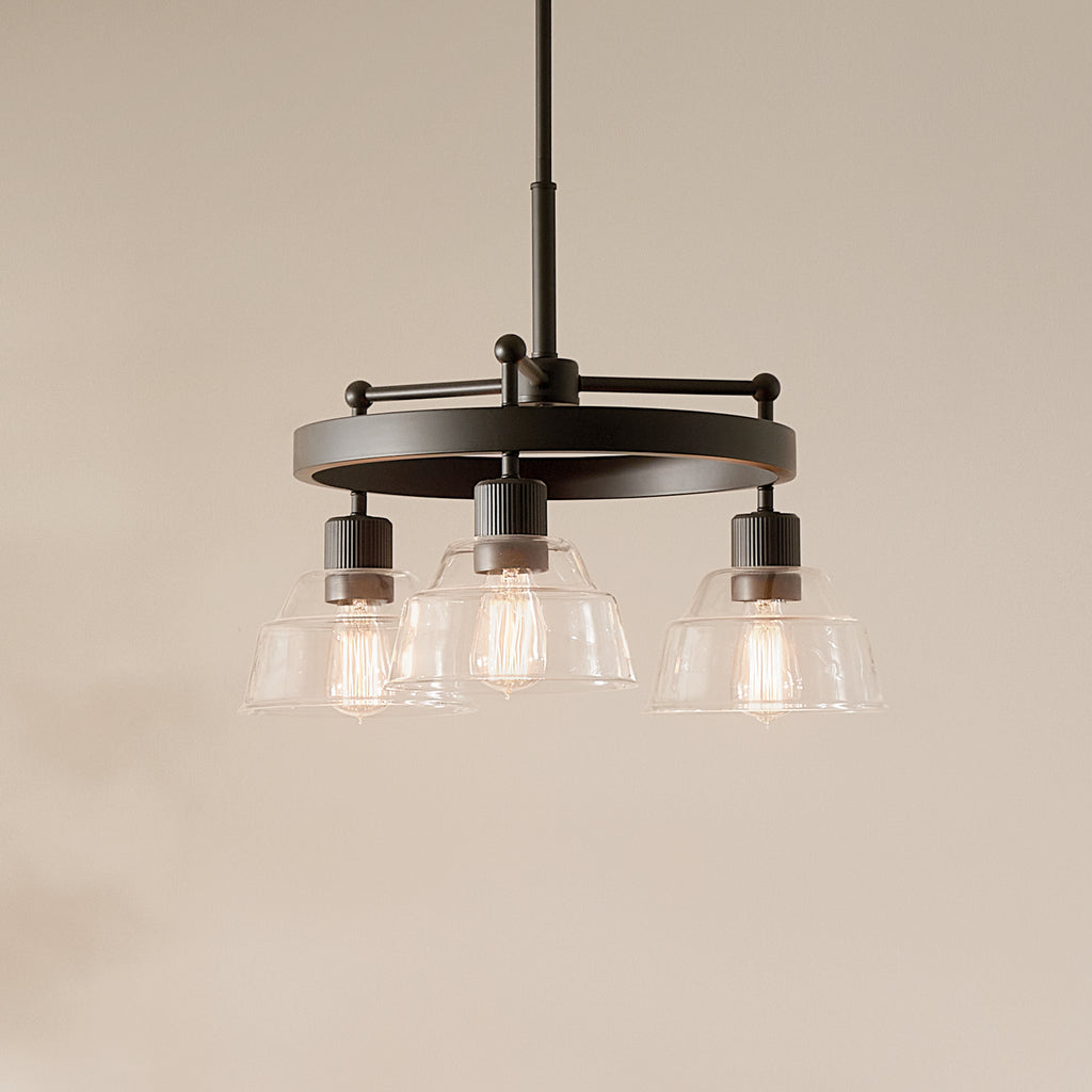 KICHLER 52402BK Eastmont 3 Light Chandelier With Clear Glass Black And Walnut Wood